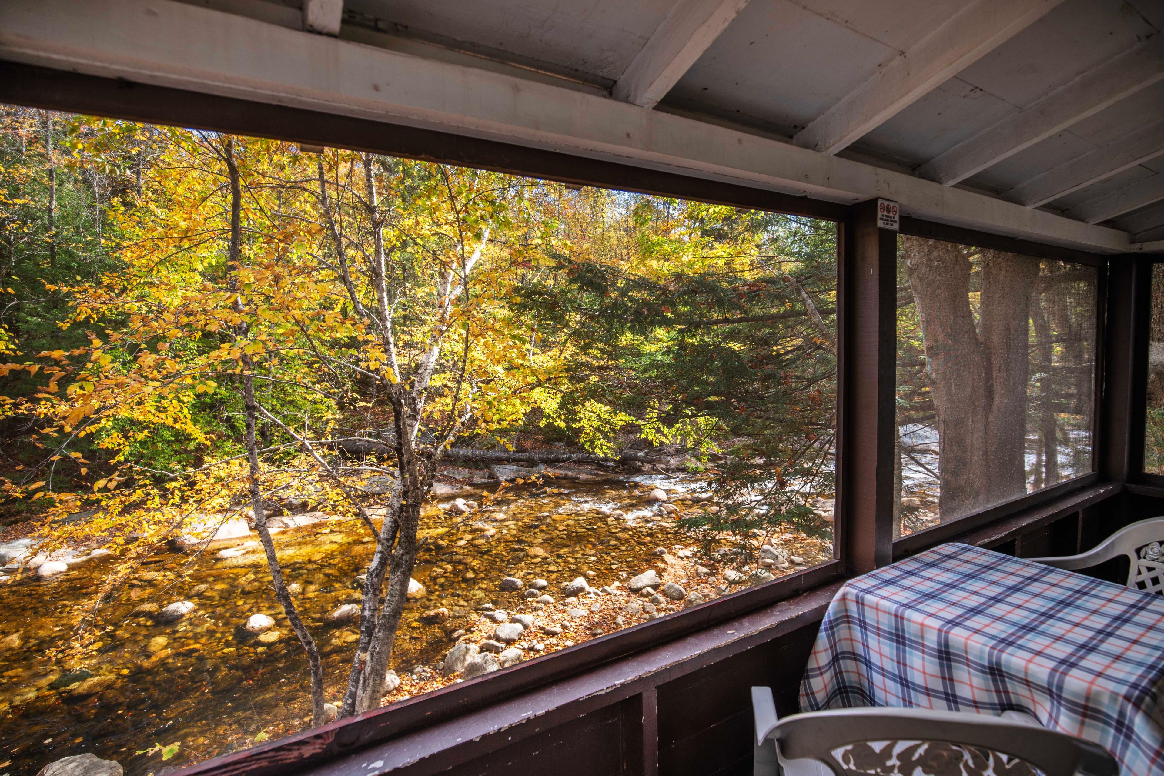 Outdoor relaxation on the porch of The Basin cabin. #RelaxationSpot #OutdoorDining #MorningCoffee #EveningRelaxation