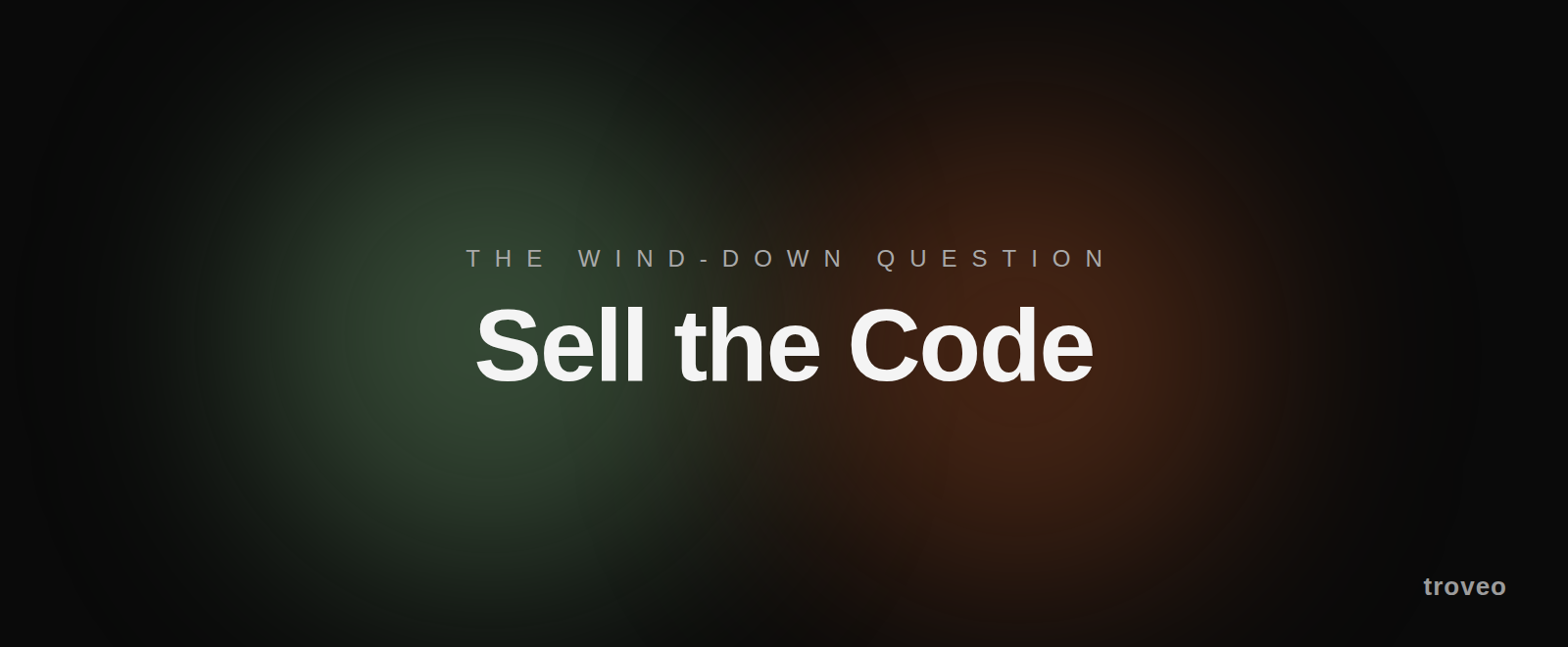 Article banner reading Sell the Code, on selling a startup's code and data to AI labs when shutting down