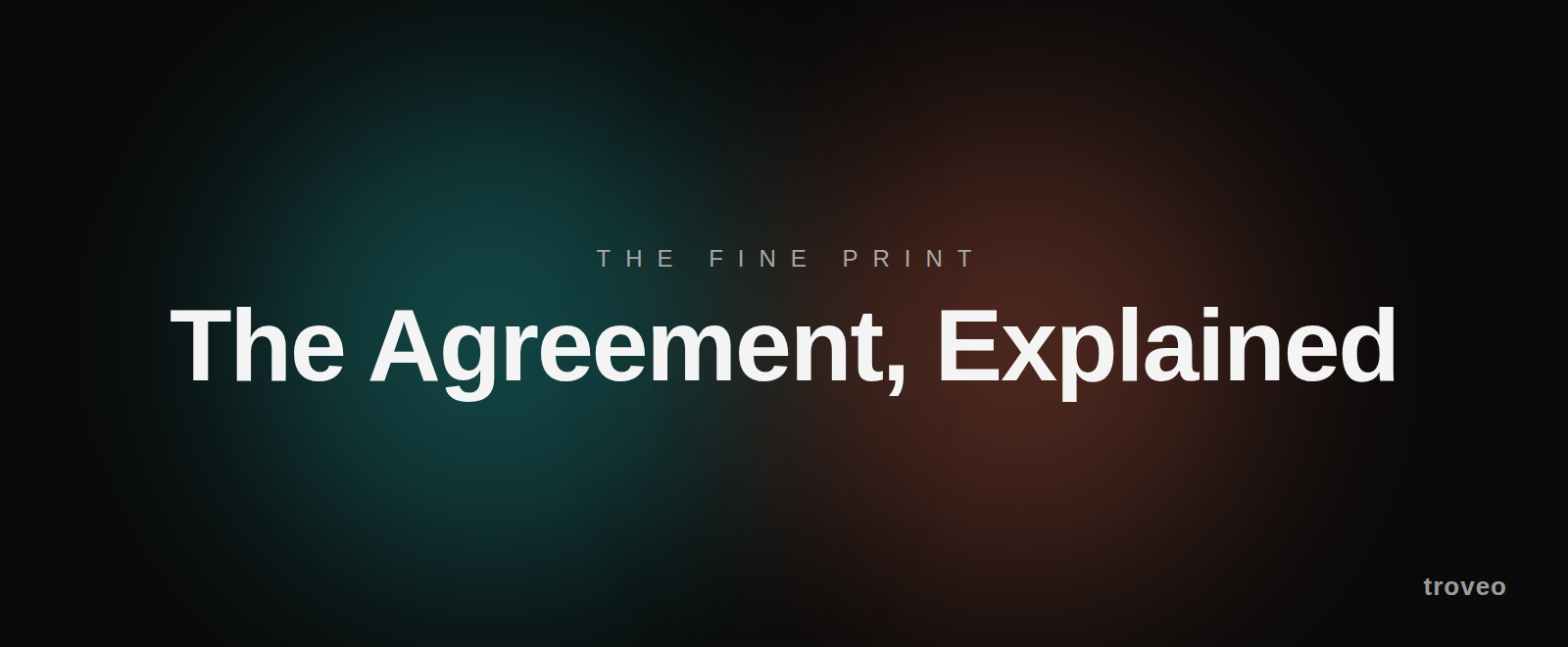 Article banner reading The Agreement, Explained, on the Troveo business data license agreement
