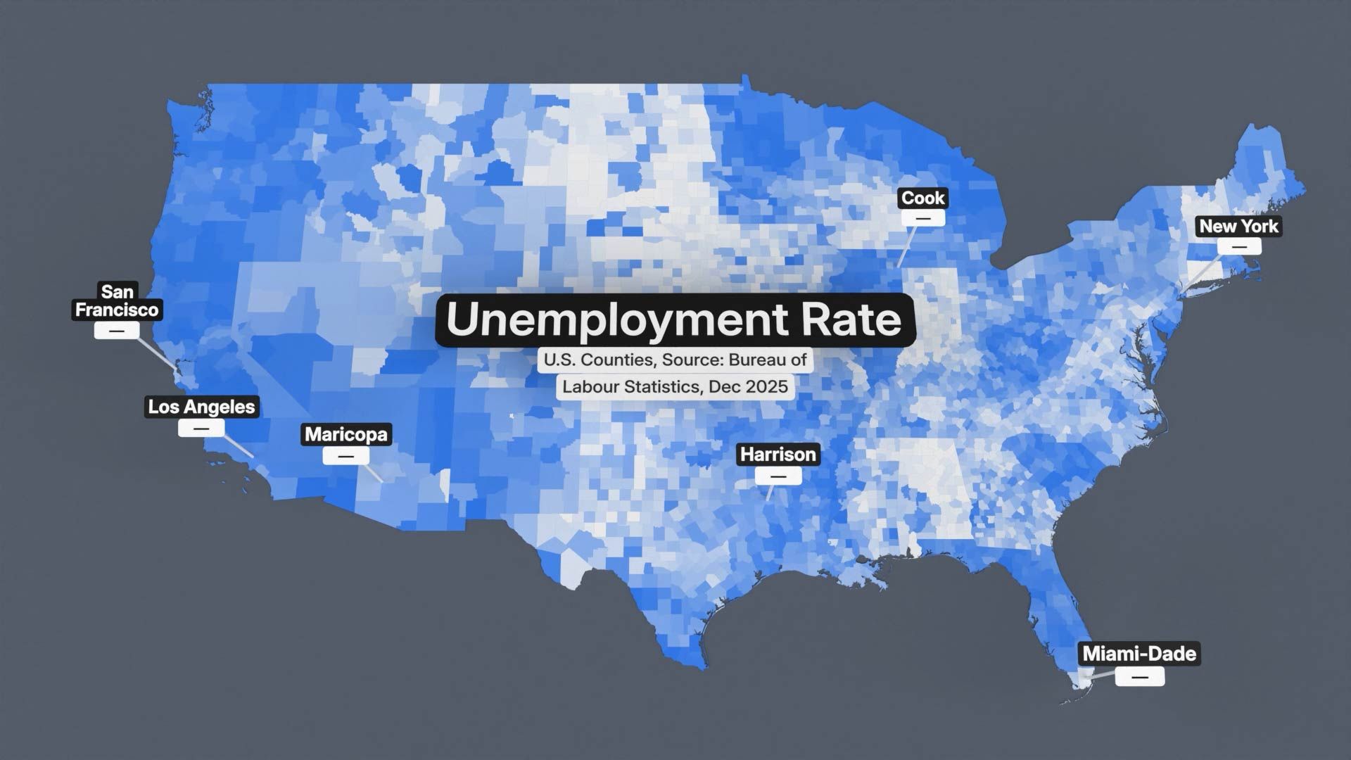 U.S.A. unemployment rate per county