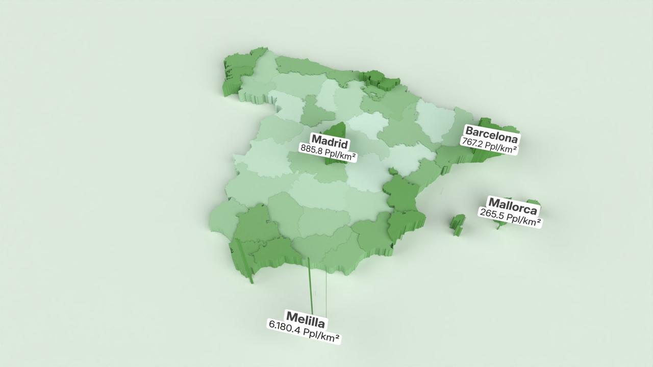 Spain, Density of Inhabitants per Square Kilometer 2024, Source: Eurostat