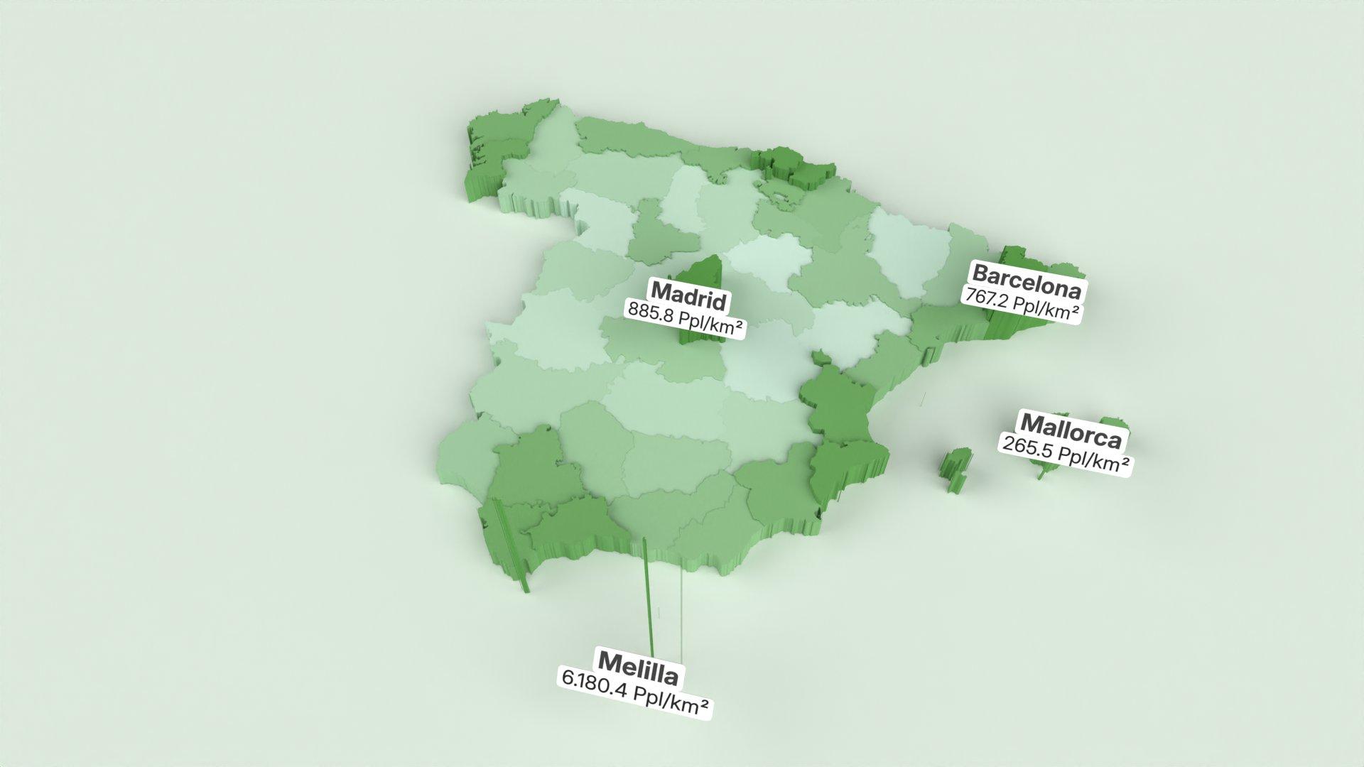 Spain, Density of Inhabitants per Square Kilometer 2024, Source: Eurostat
