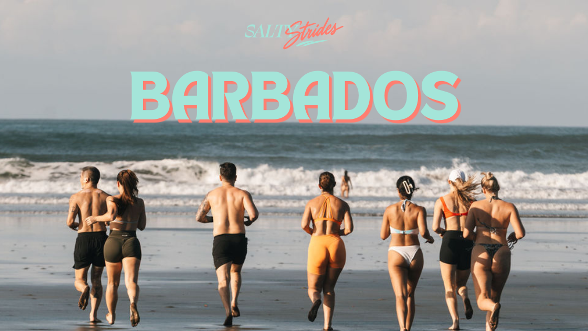 SALTY Strides Barbados retreat — runners on the beach social share image