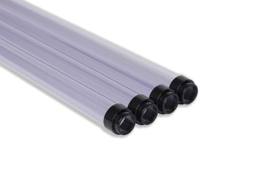 Fluorescent tube cover being installed over a T8 lamp