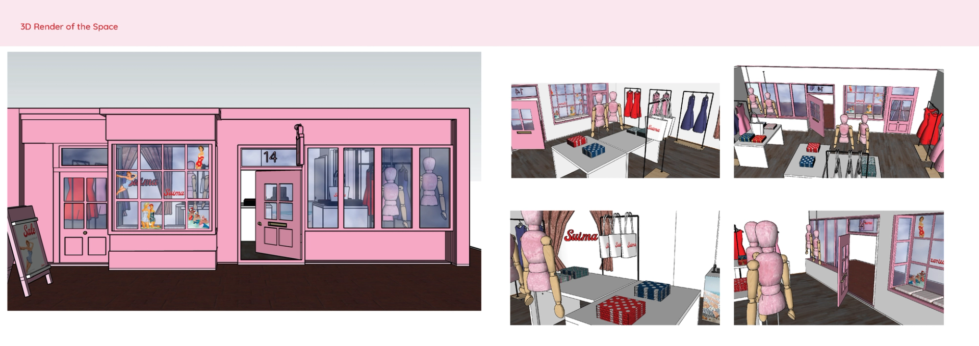 Detailed 3D render of Suima's pop up store in Brighton