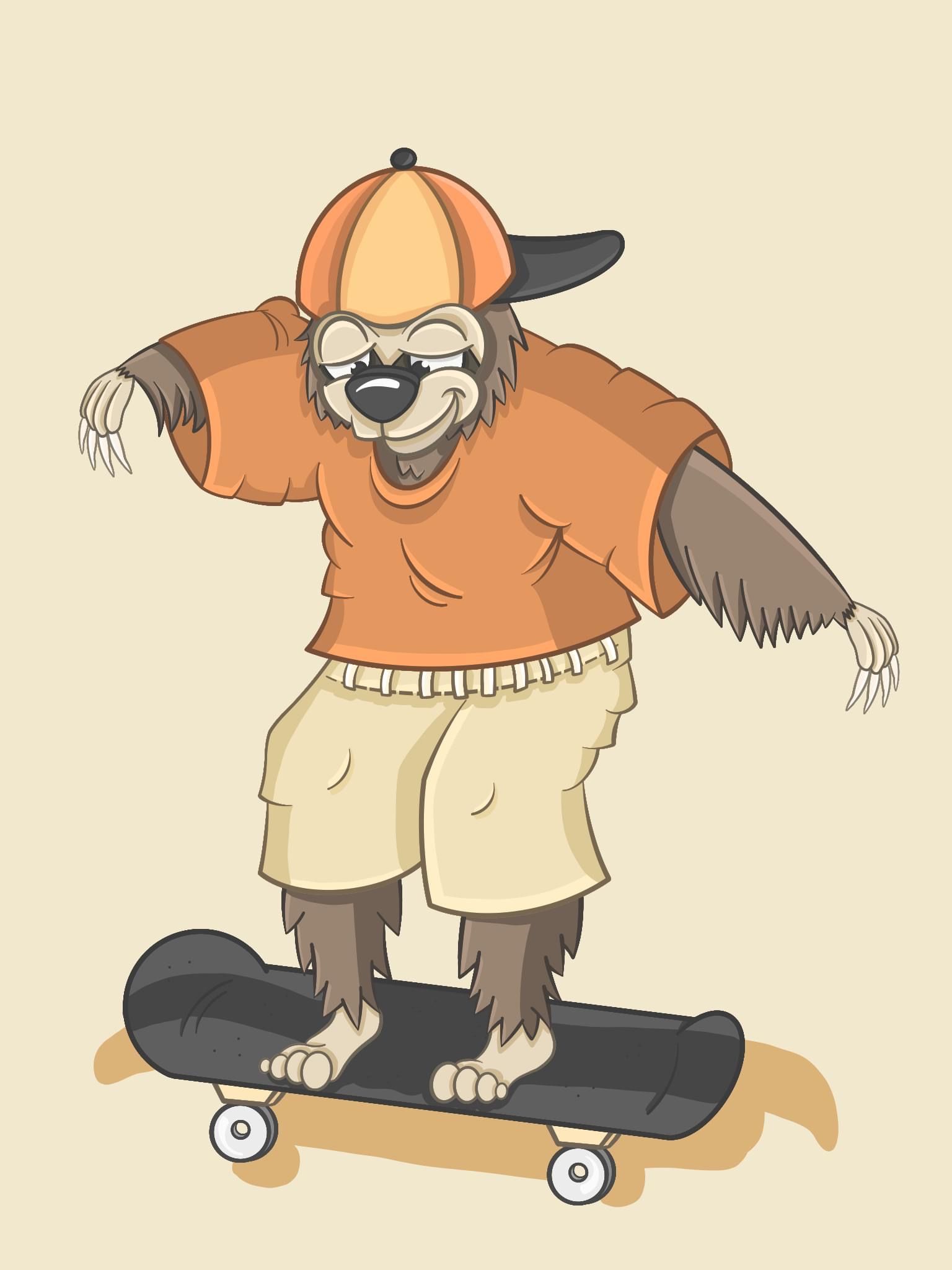 Skateboarding Sloth Character Design