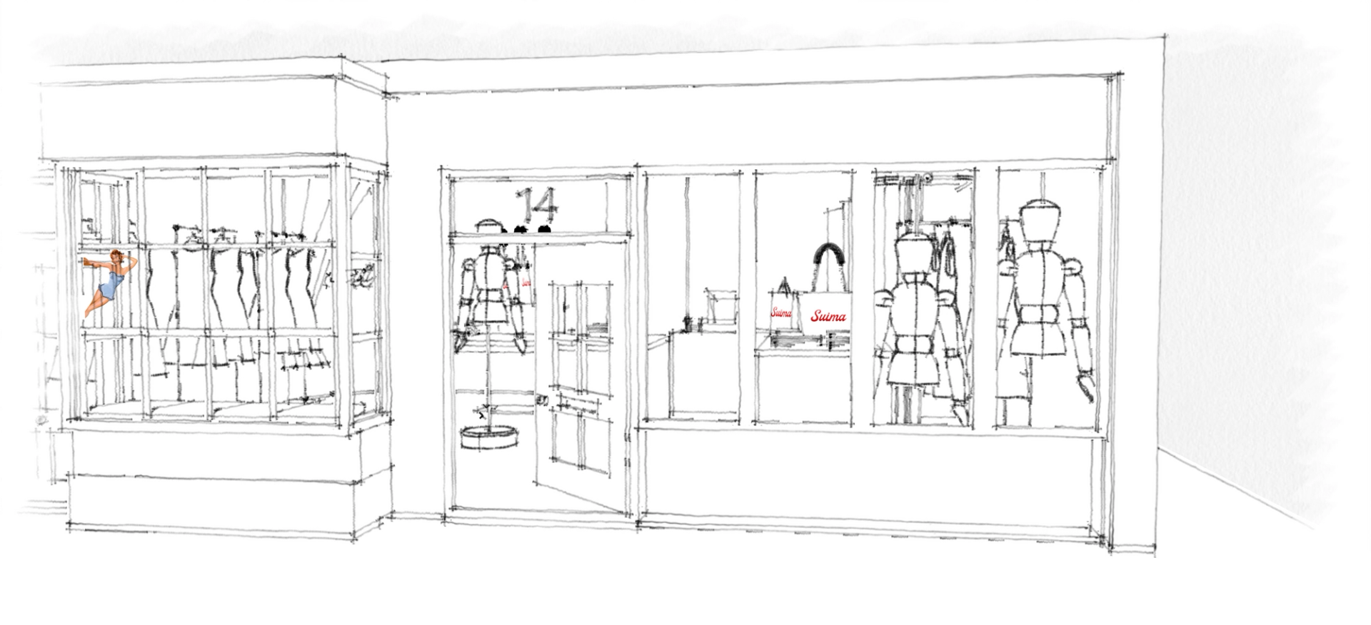 Sketch render of Suima's pop up store in Brighton