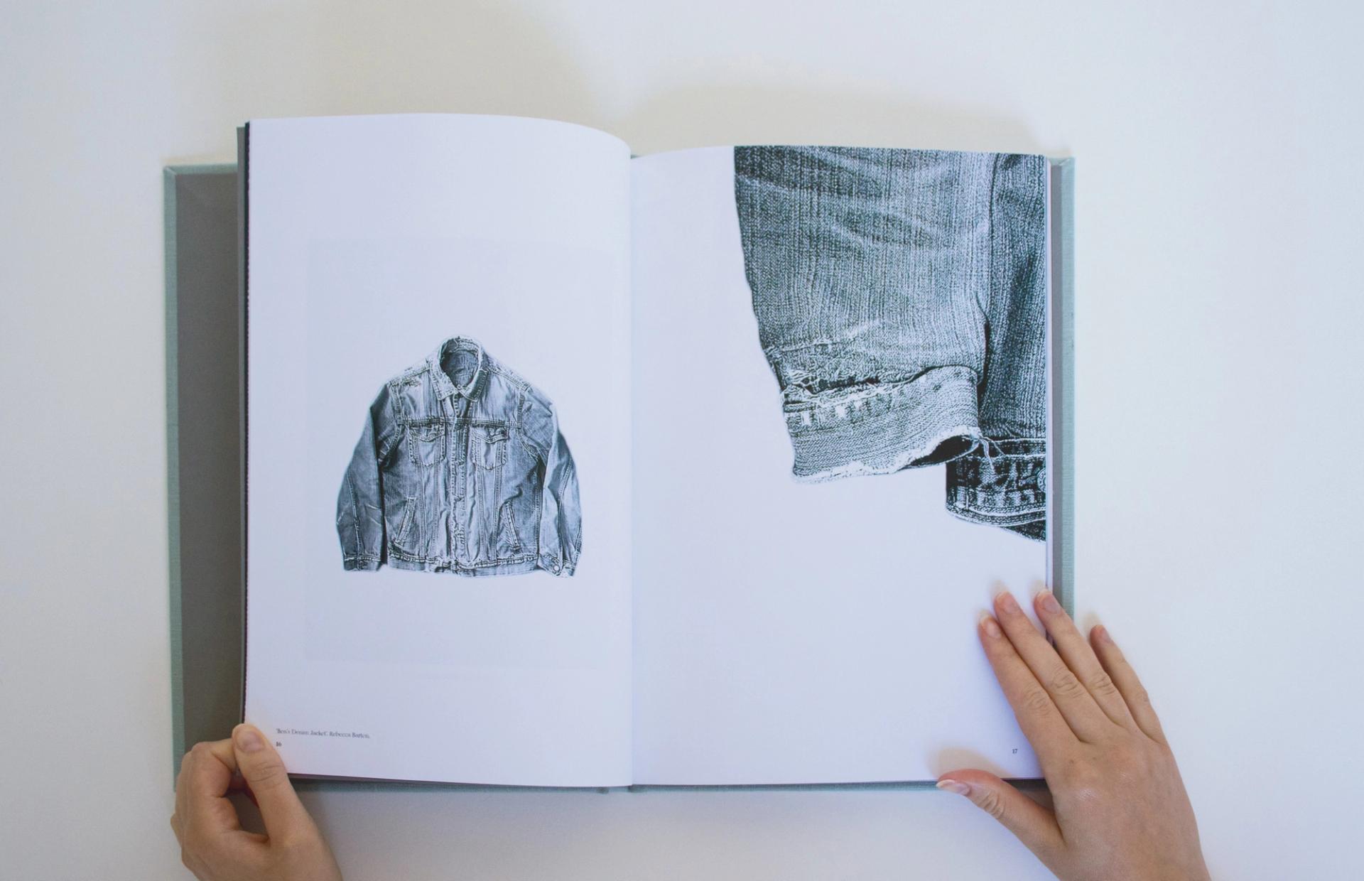 Double page spread from 'The Lost Art' chapter of the book, featuring imagery of mended denim and an interview with Rebecca Barton, founder of sustainable brand Pajotten.