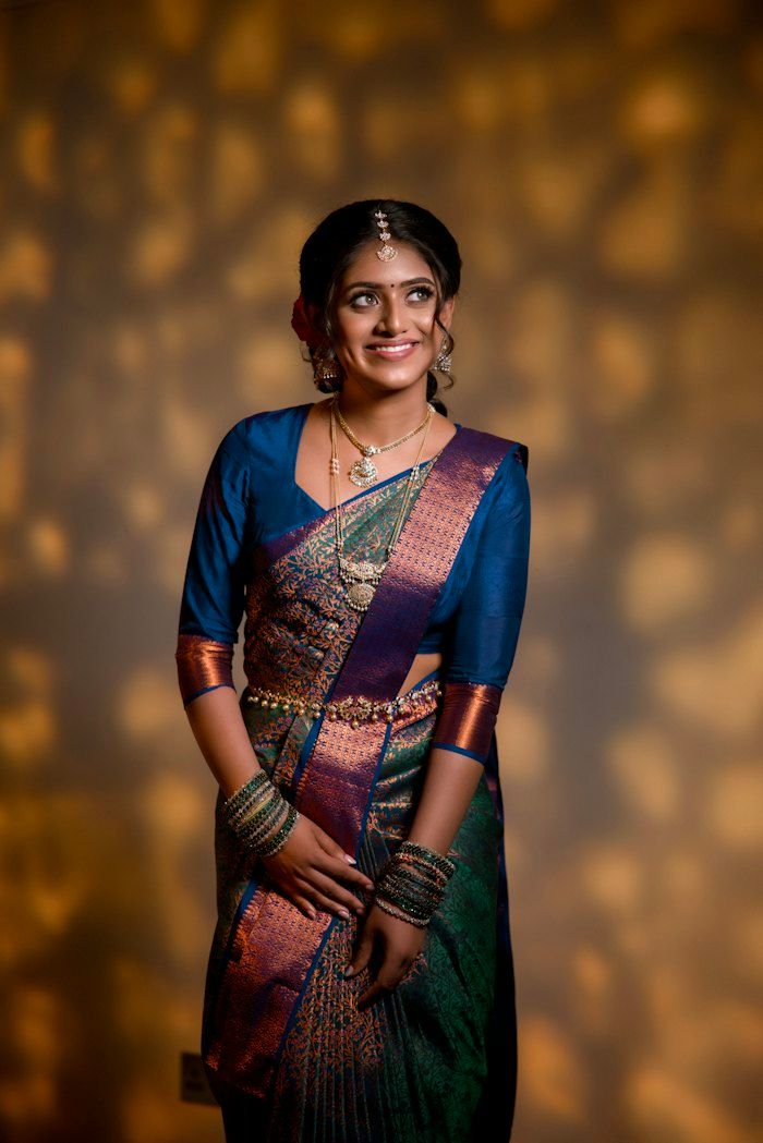 blue and green silk saree