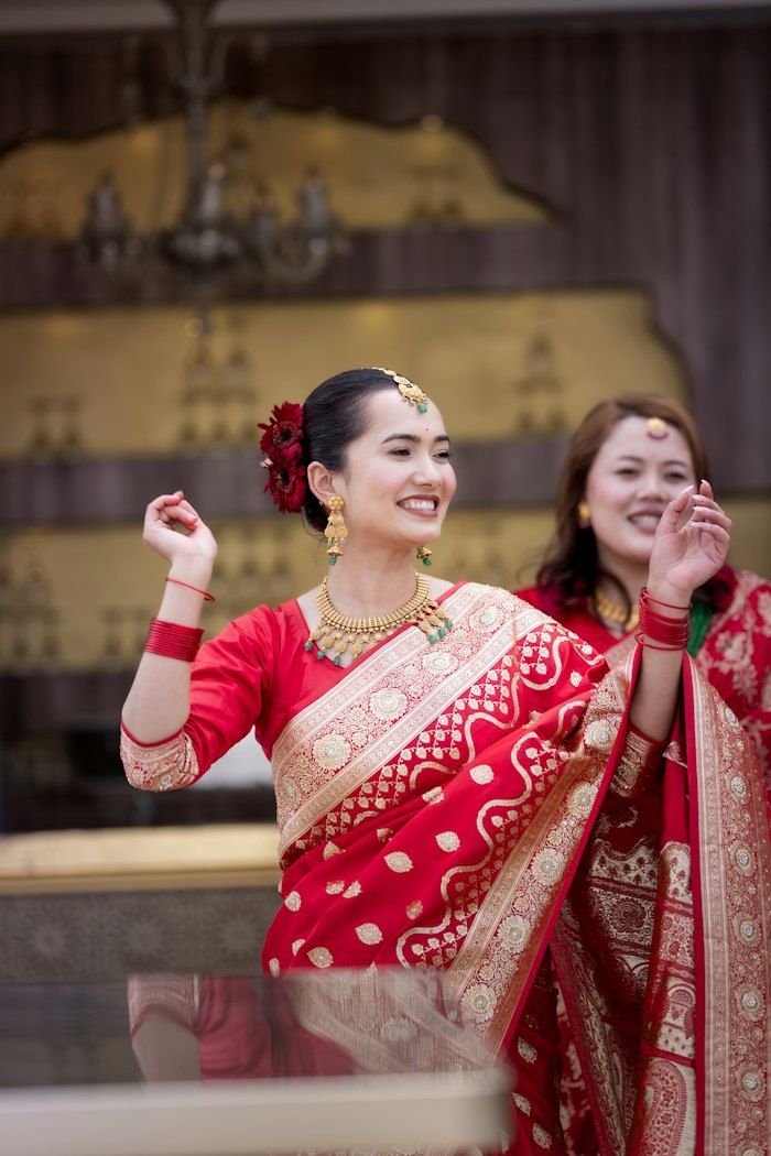 red and gold silk saree