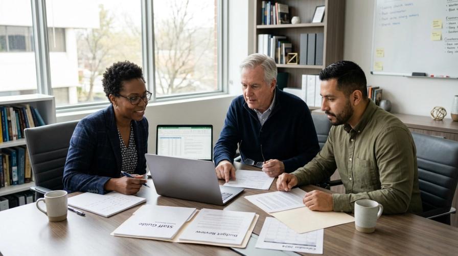 Church leadership team reviewing denominational AI guidance for technology decisions