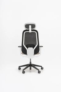 Ergonomická kancelárska stolička Iris s opierkou hlavy a bedrovou oporou, pohľad zozadu