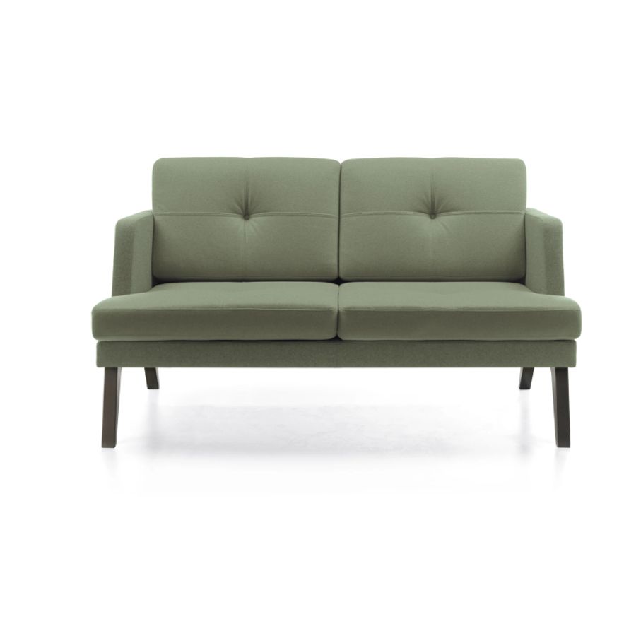 Zelená retro sedačka October 21 s drevenými nohami, dvojmiestna, minimalistický škandinávsky dizajn