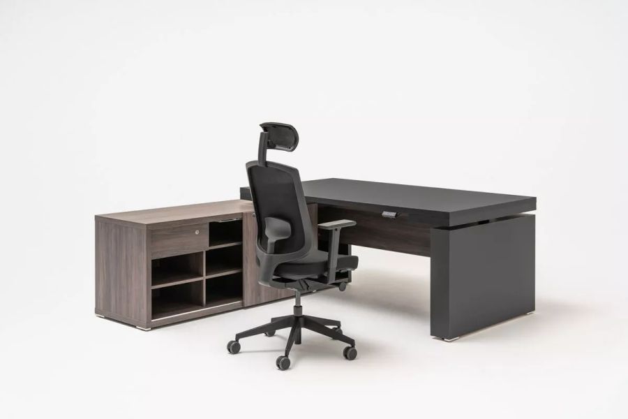 Mito Fenix elektrický stôl s nastaviteľnou výškou, kontajnerom a ergonomickou kancelárskou stoličkou