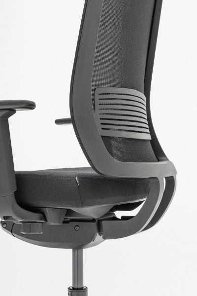 Detail ergonomickej kancelárskej stoličky Apex s nastaviteľnou bedrovou oporou a sieťovaným operadlom