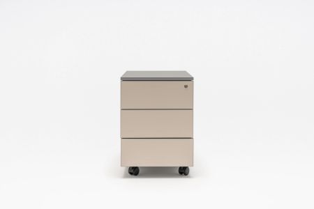 Béžový mobilný kontajner Color pod stôl s tromi zásuvkami na kolieskach, uzamykateľný horný šuplík