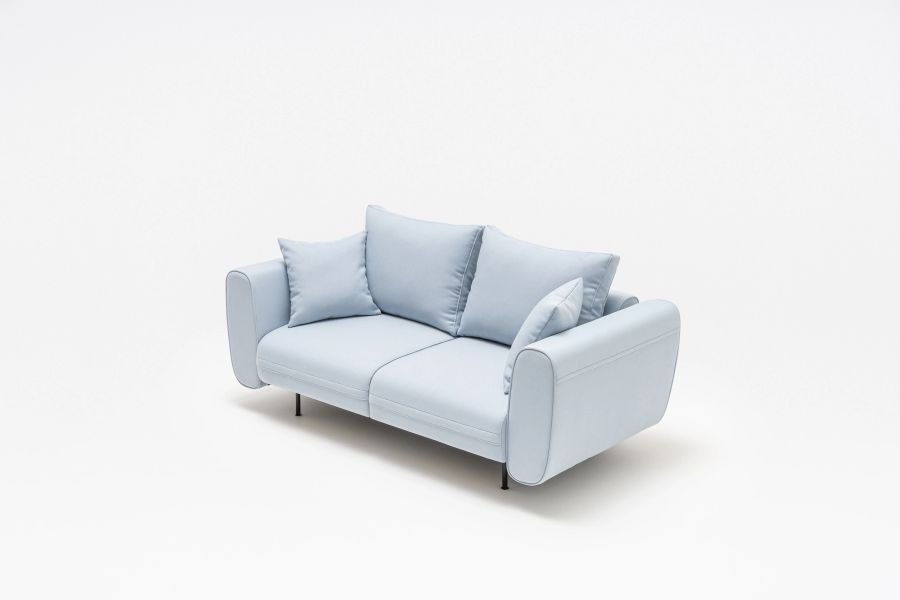Svetlomodrá dizajnová sedačka Lotus s vankúšmi, luxusné pohodlie v elegantnom minimalistickom štýle