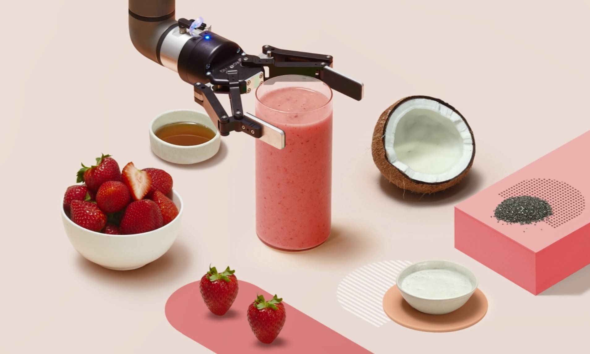 Robotic arm holding smoothie