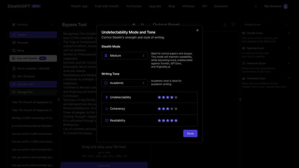 Undetectability Mode And Tone Feature StealthGPT