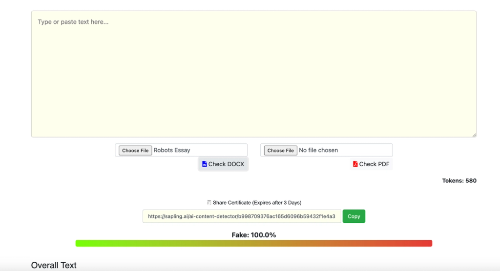 Sapling ChatGPT Detected StealthGPT