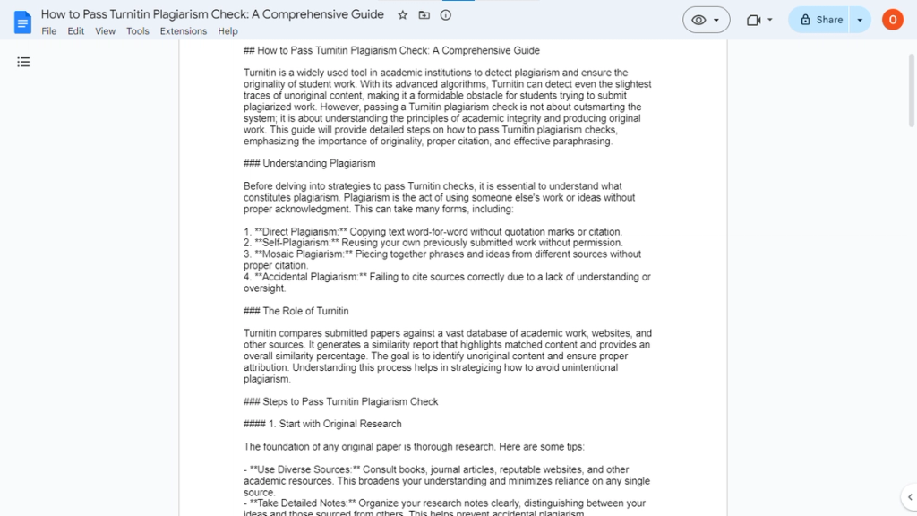 Google Doc Screenshot How To Pass Turnitin Plagiarism Check
