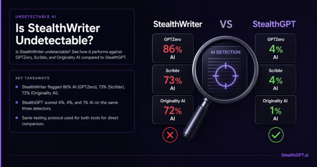 StealthWriter tested against AI detectors compared to StealthGPT
