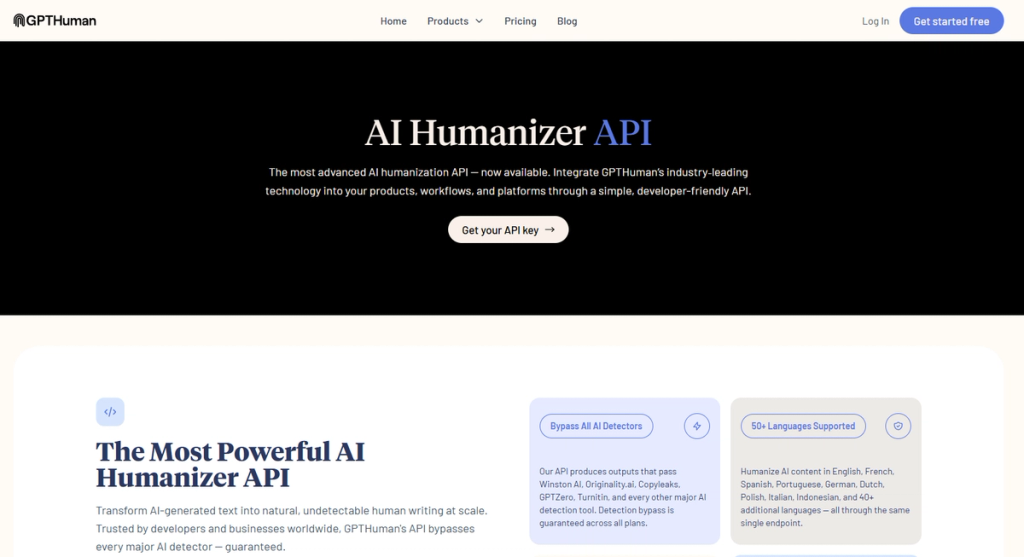 GPThuman API landing page