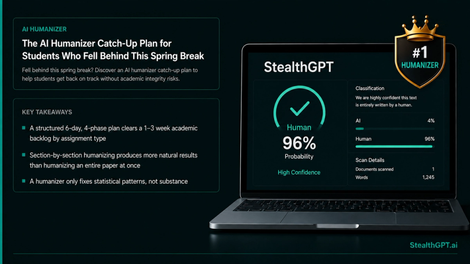 Student using AI humanizer to catch up on schoolwork after spring break