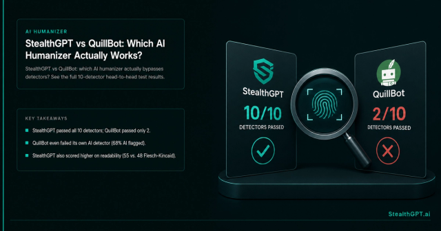 StealthGPT vs QuillBot compared across 10 major AI detectors