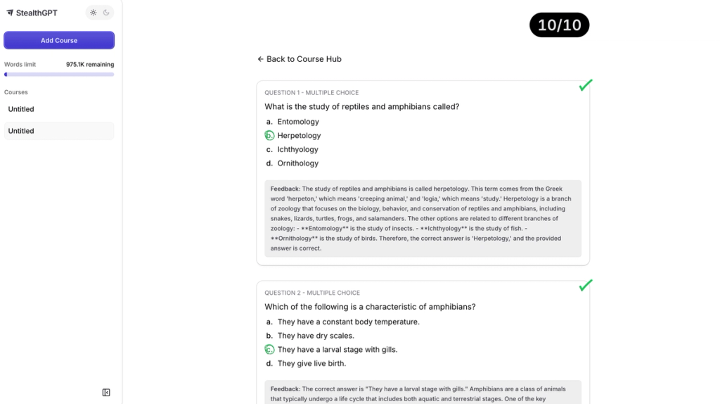 Study Simulator Completed Quiz StealthGPT