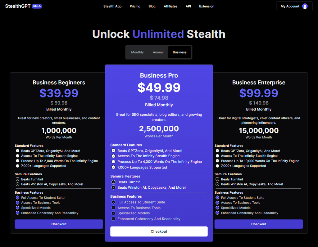 StealthGPT Pricing Business