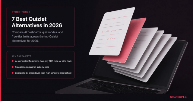 Comparison graphic of 7 Quizlet alternatives for 2026, including StudySim, Anki, and Brainscape flashcard and study apps