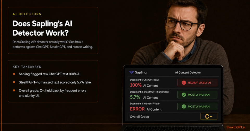 Sapling AI detector tested against ChatGPT, StealthGPT, and human text