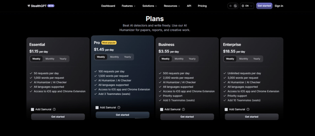 Stealthgpt Pricing Plans