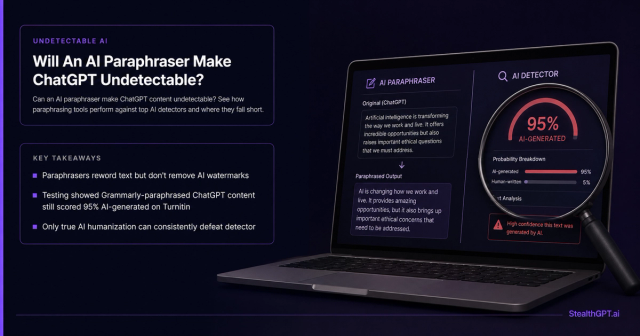 AI paraphraser tool testing ChatGPT text against AI detection software
