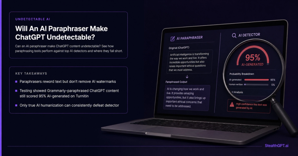 AI paraphraser tool testing ChatGPT text against AI detection software