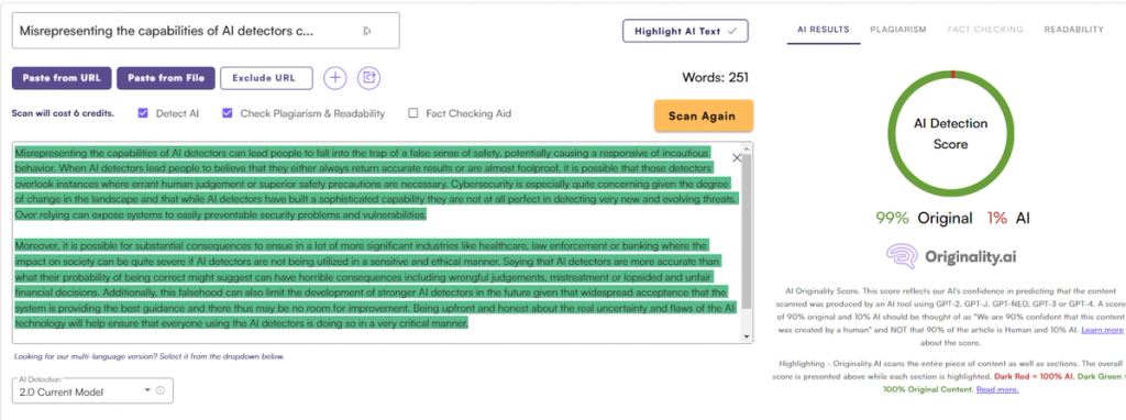 Originality AI Test Results