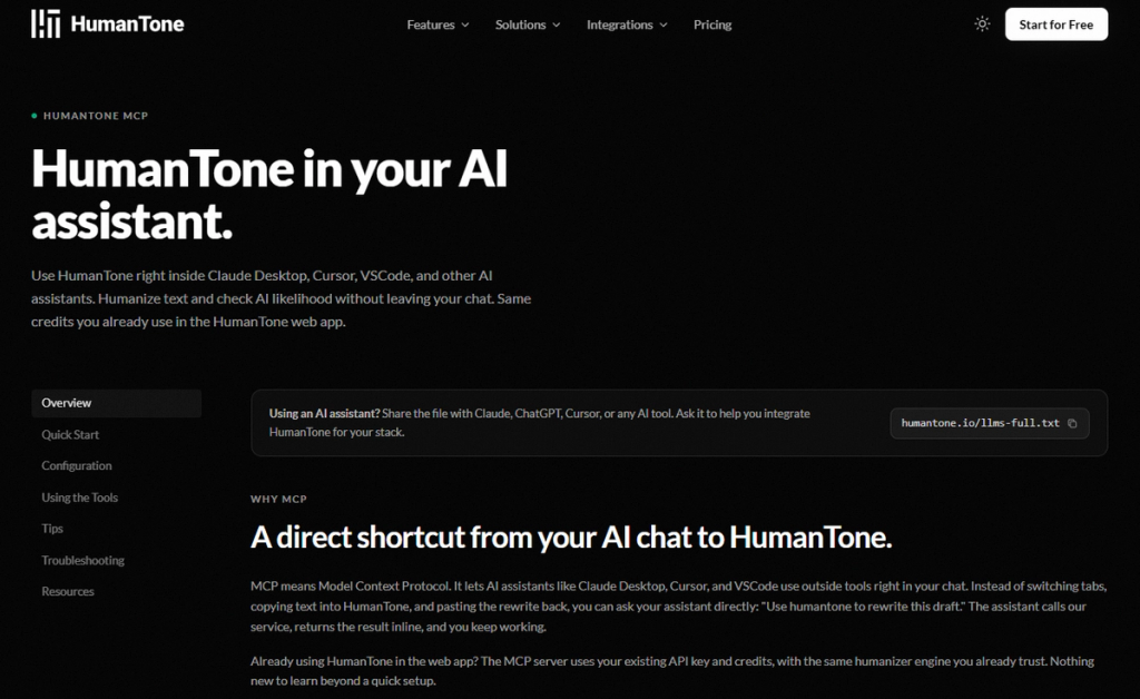 HumanTone MCP Tool Page