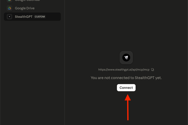 connecting the StealthGPT MCP tool Claude in custom connectors