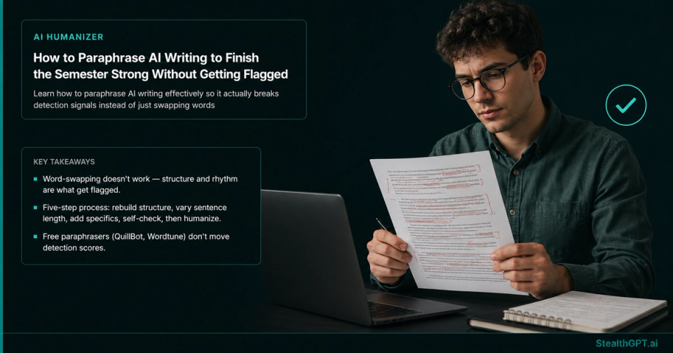 Paraphrasing AI writing to avoid detection flags before finals submissions
