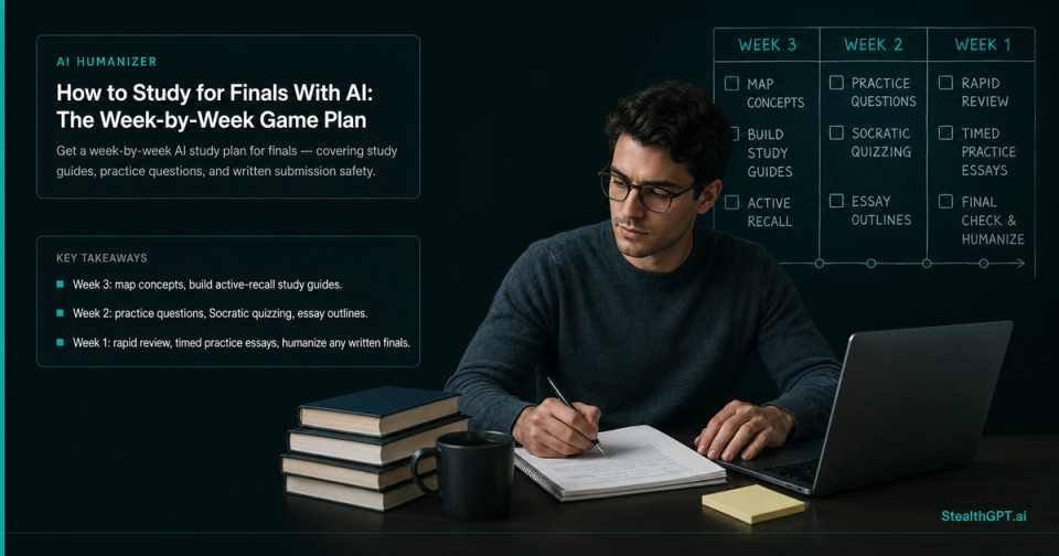 Week-by-week plan for using AI to study for finals and written exams