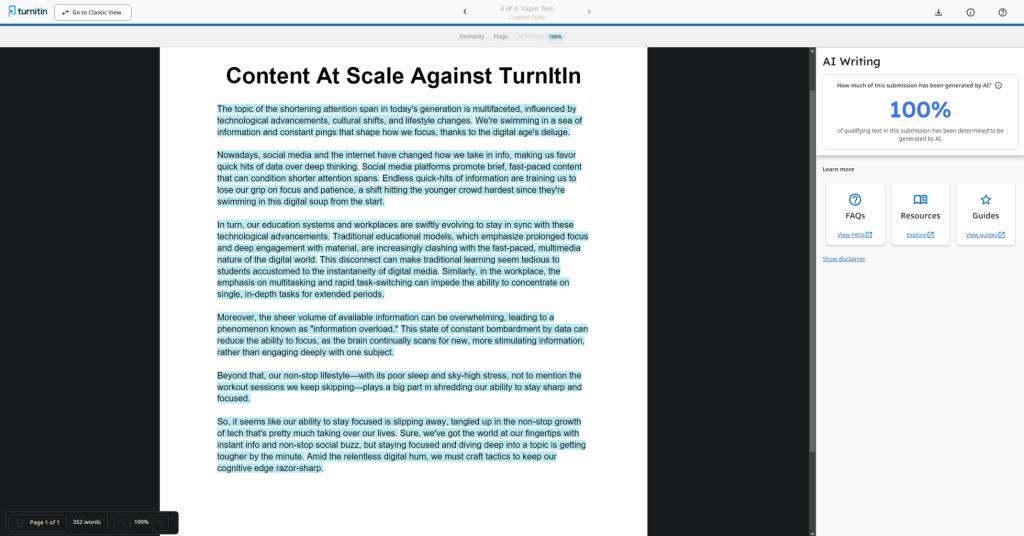Content At Scale Against TurnItIn Content At Scale Review