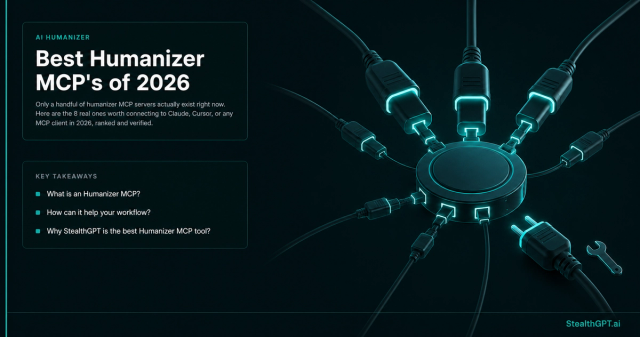 Abstract illustration of a central hub with multiple glowing connector nodes plugging in at different sizes, representing commercial, open-source, and build-your-own MCP server tiers for AI humanizers