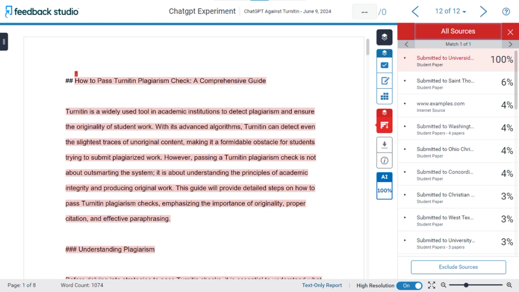 Turnitin Plagiarism Check On ChatGPT Text