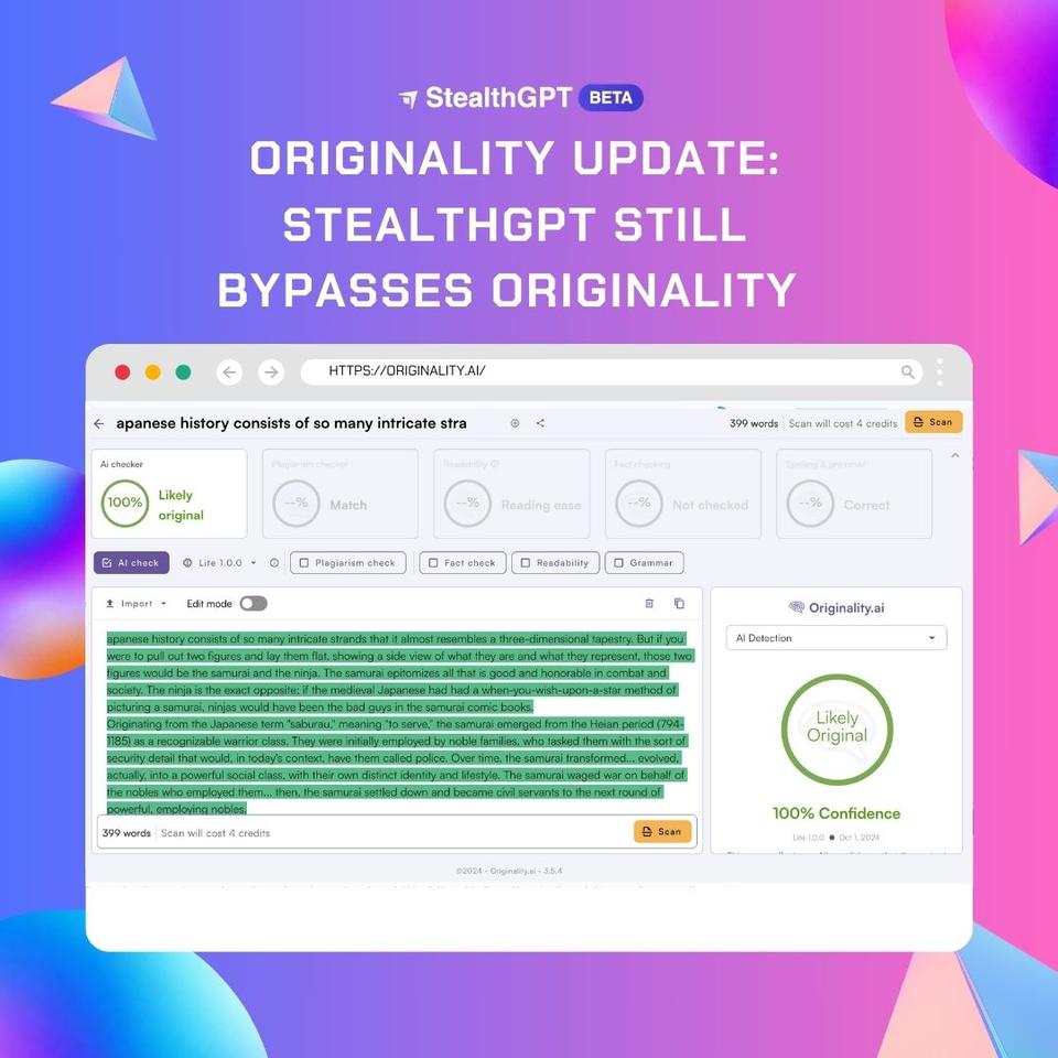 Originality AI Update StealthGPT Still Bypasses Originality (1)