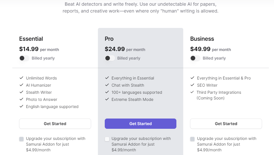 Pricing StealthGPT