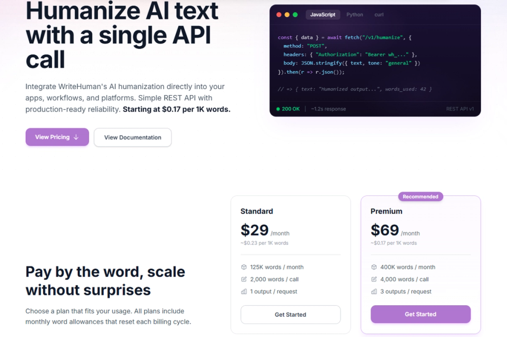 Write Humna API Landing Page