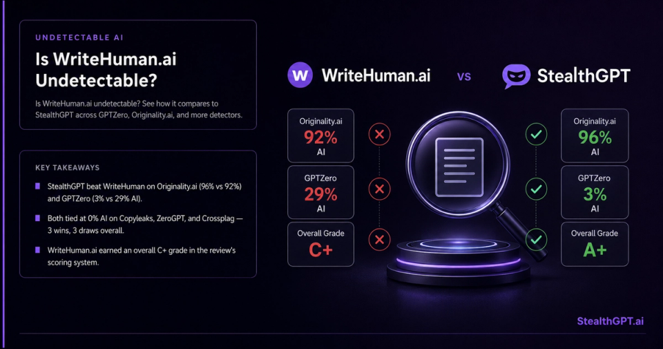 WriteHuman.ai tested against AI detectors compared to StealthGPT