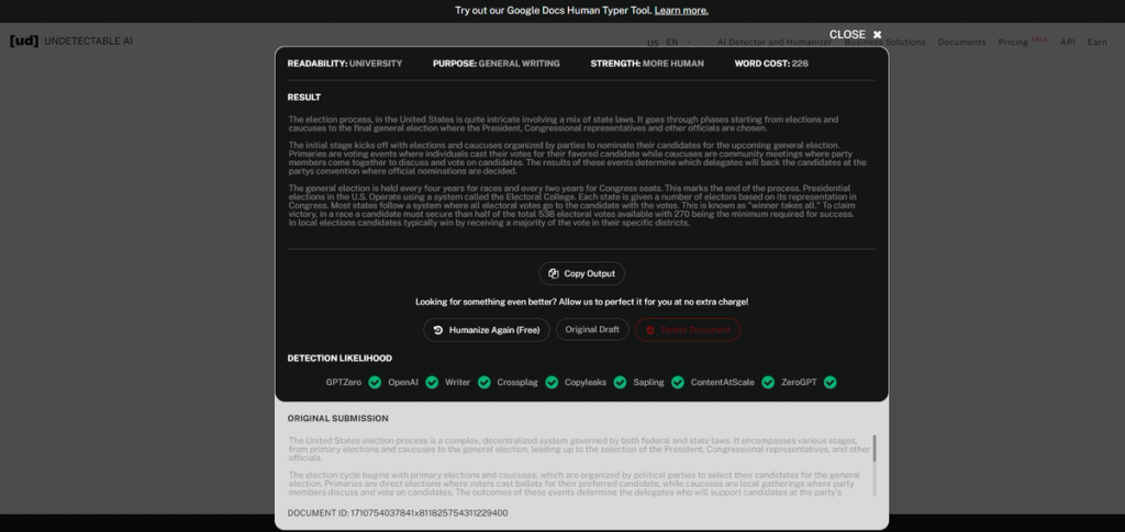 Undetectable AI Output