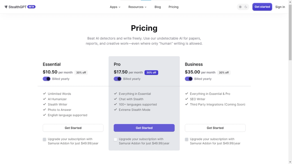 StealthGPT'S Pricing Plans